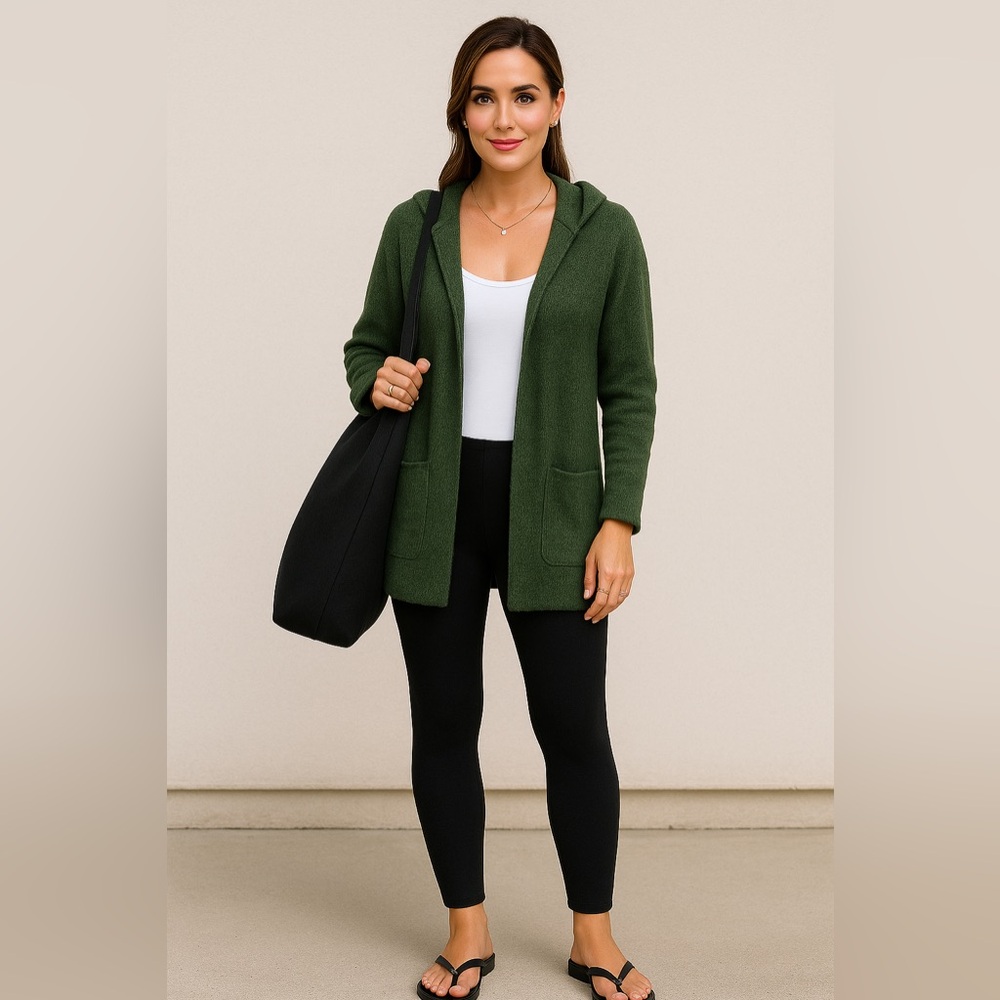 Stitch Drop Hooded Cargigan Sweater Olive Oversized Drop Shoulder Fits  Medium